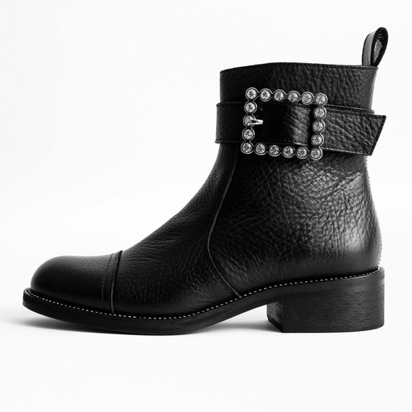 Zadig & Voltaire Black Leather Empress Buckle Boots Size 39 EU $598 - Picture 1 of 11